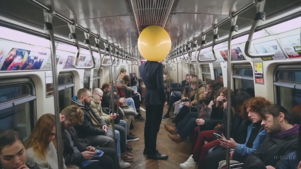 AI-generated man with a yellow balloon