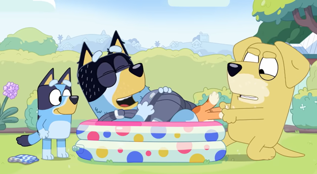 Bandit, with “midwives” Bluey and Lucky’s Dad in “Dad Baby.”